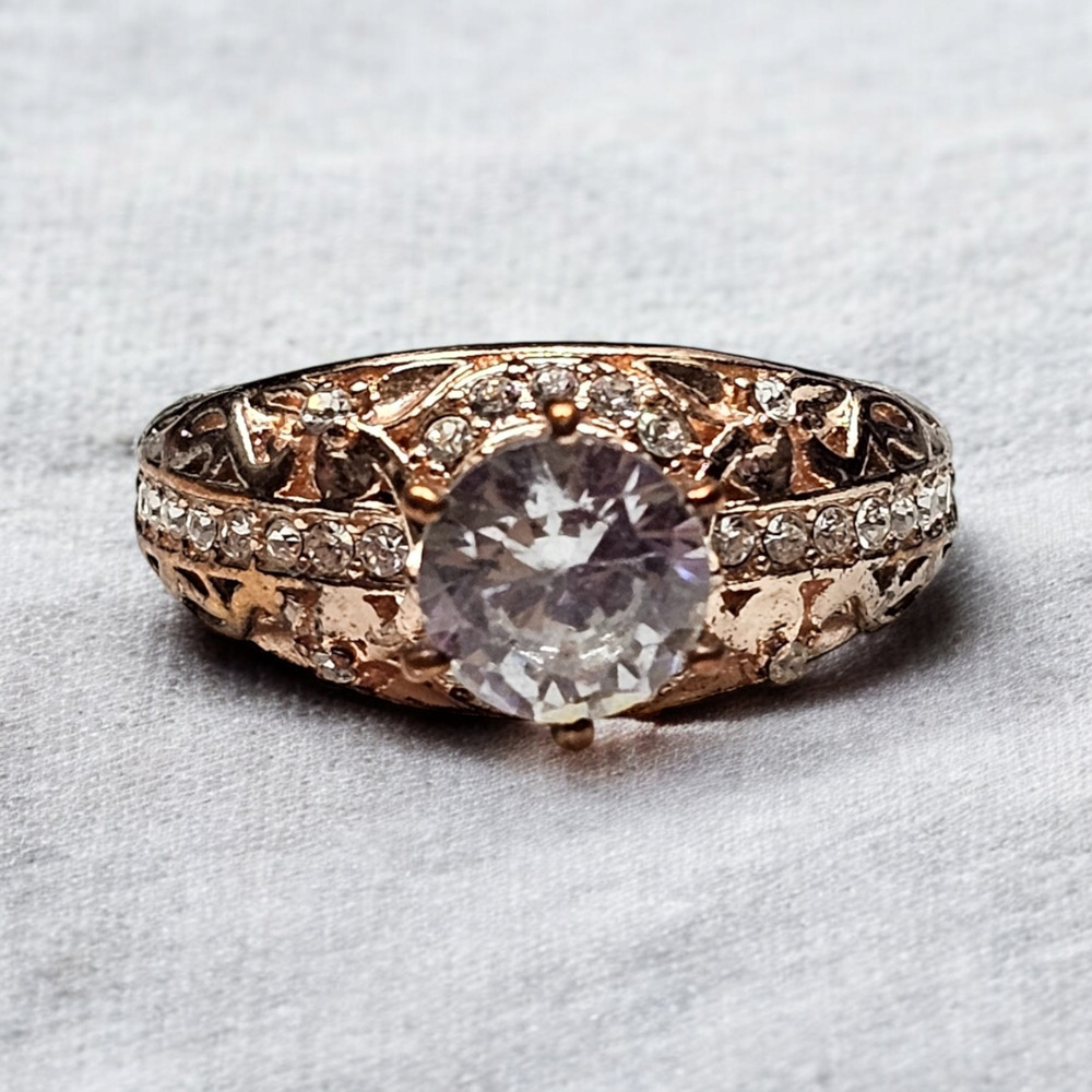 Vintage 14KT Ring Rose Gold Plated Zircon Imitation Gemstone Elegant Size 10